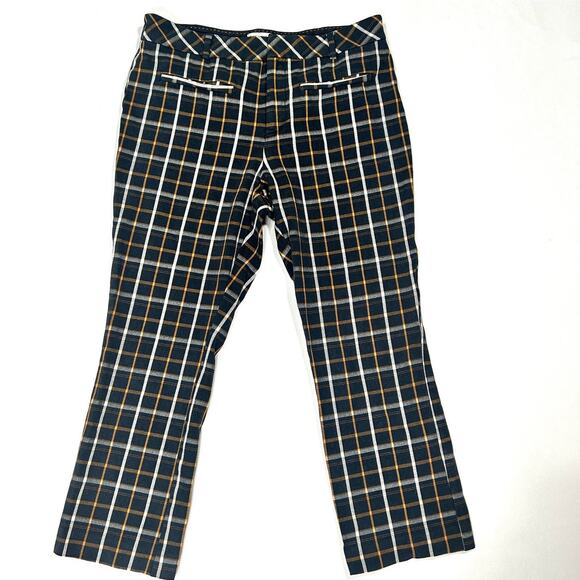Tartan Plaid Slim Ankle Trousers Anthropologie Black Women's Size 12 Large - Picture 2 of 7